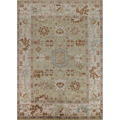 Light Green Oushak Indian Area Rug Handmade Wool Carpet - 9'0" x 11'11"