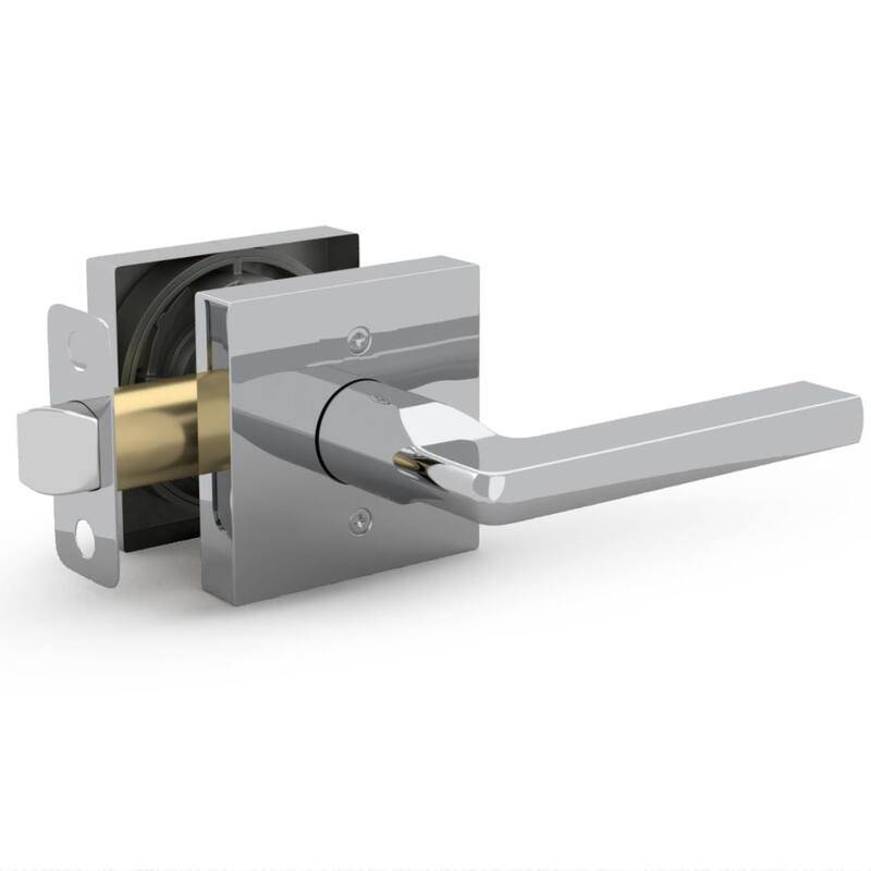 Mega Handles PRIME Reversible Passage Door Levers with Square Rosette | Modern Interior Handle for Bedroom, Bathroom, Hallway - Polished Chrome