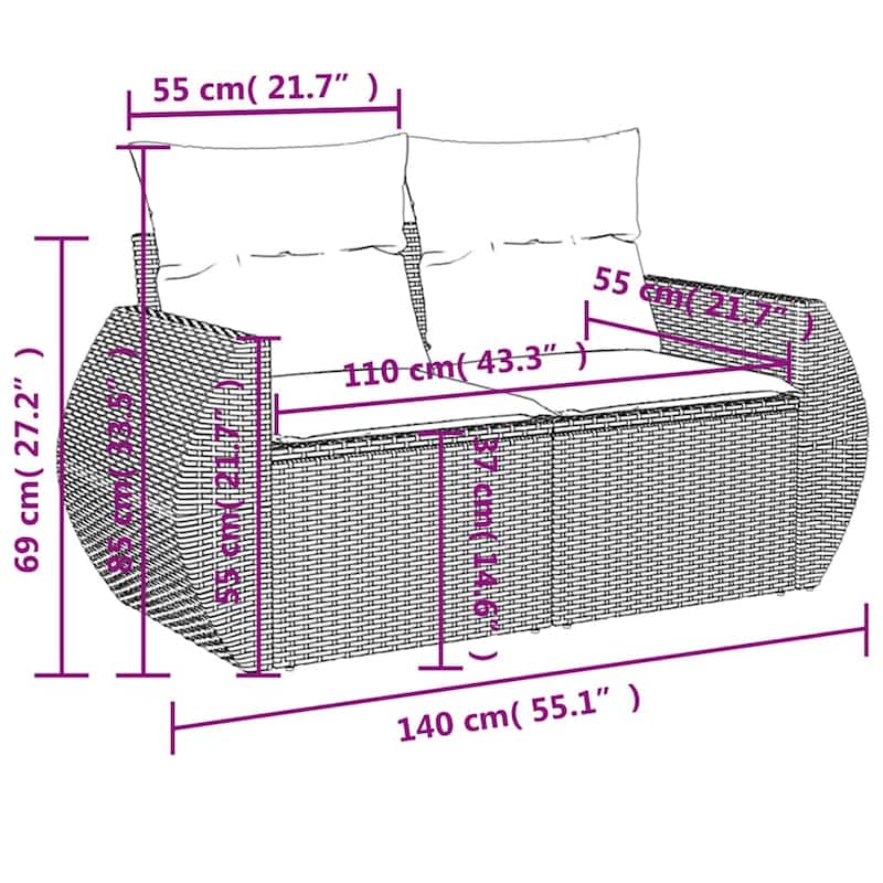 vidaXL Patio Sofa Set with Cushions and Table Outdoor 5 Piece Poly Rattan - 21.7 x 24.4 x 27.2