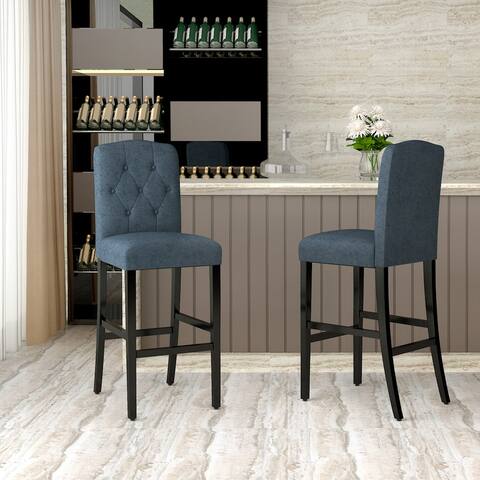 Homy Casa Traditional Solid Wood Tufted Bar Height Barstool (Set of 2)
