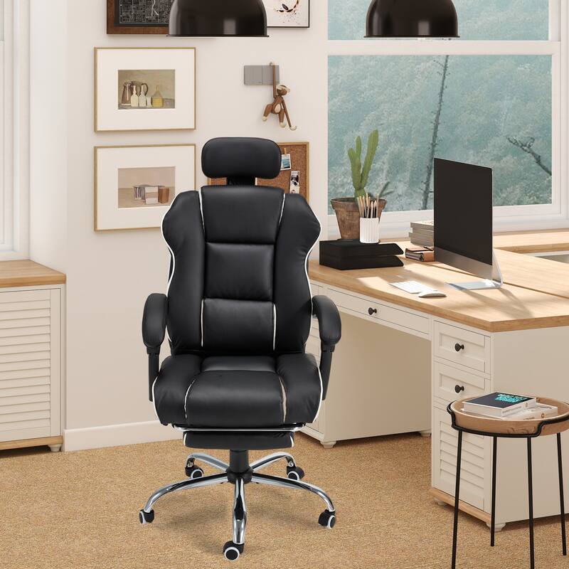 EROMMY Ergonomic Gaming Chair with Adjustable Footrest, Reclining Backrest and Massage, Heated Office Chair - Black