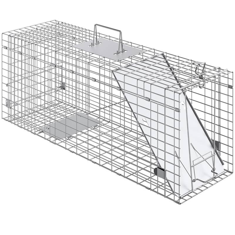 31" x 10" x 12" Galvanized Iron Humane Live Animal Cage Trap - Folding for Rabbits, Cats, Squirrels, Raccoons & More