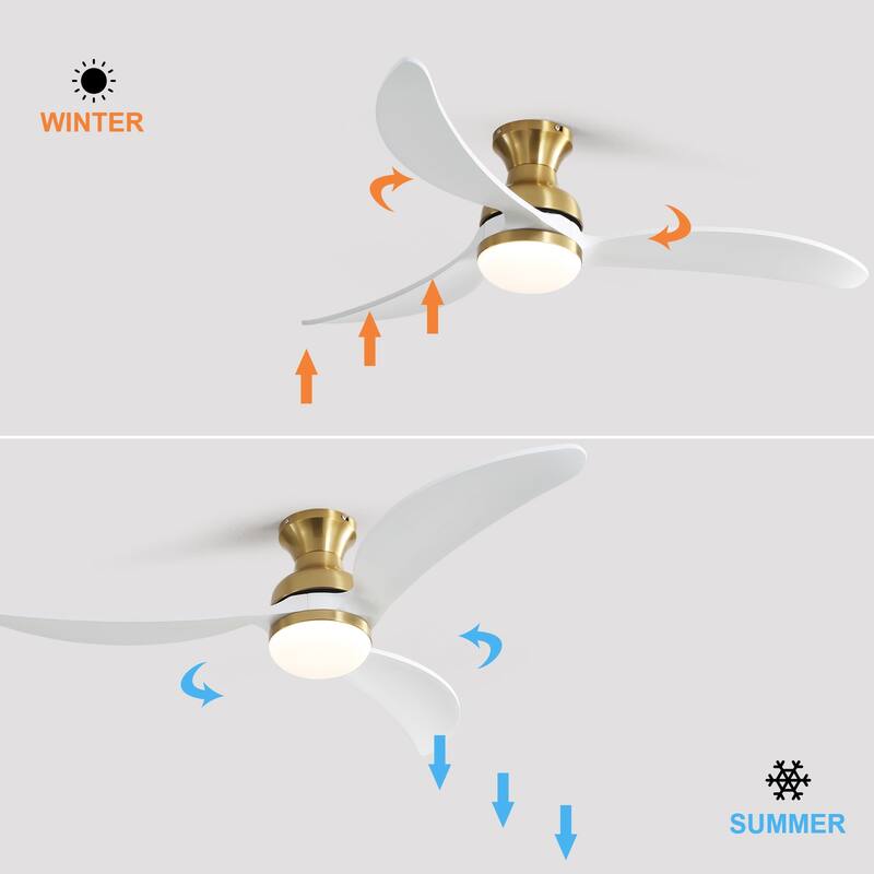 Sofucor 52inch Smart-controlled Flush-mount Ceiling Fan with Streamlined Curved Blades, Remote Control, and Dimmable LED Light