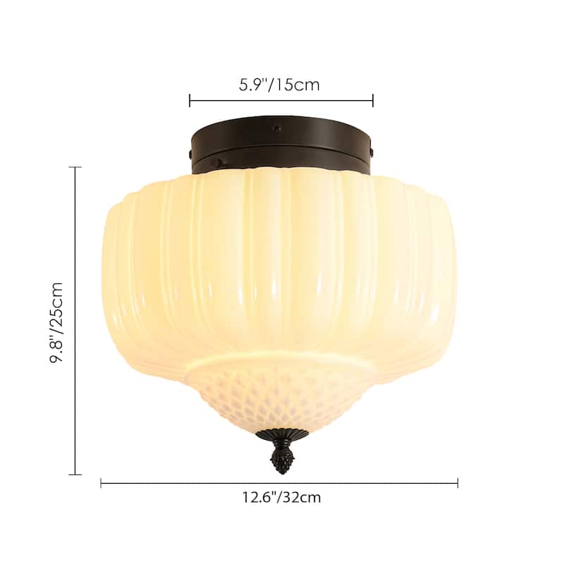 12.6" Modern Coastal Schoolhouse Semi-Flush Mount Ceiling Light with Milk Textured Glass for Bedroom, Kitchen, Entryways