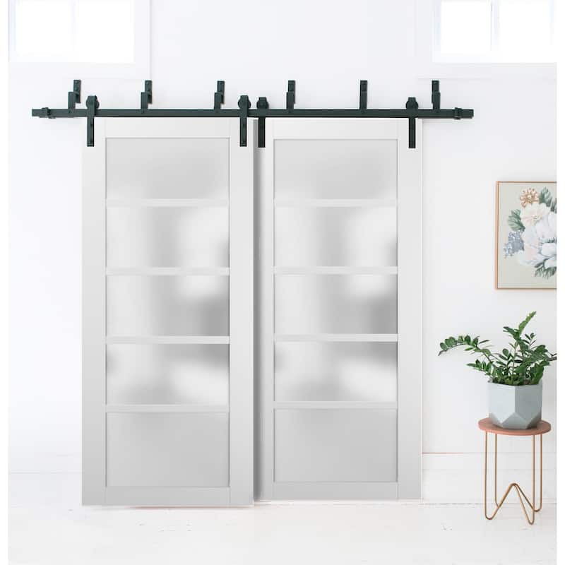 Barn Bypass Doors 6.6ft Hardware / Quadro 4002 White Silk Frosted Opaque Glass