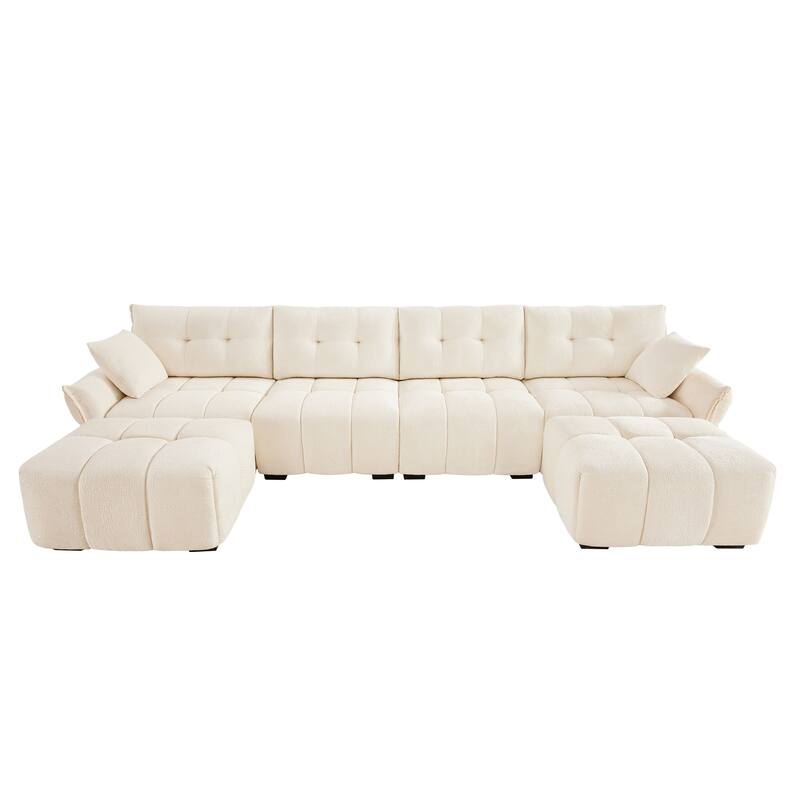 4-Seater U-Shaped Modular Sofa with 2 Ottomans & Pillows
