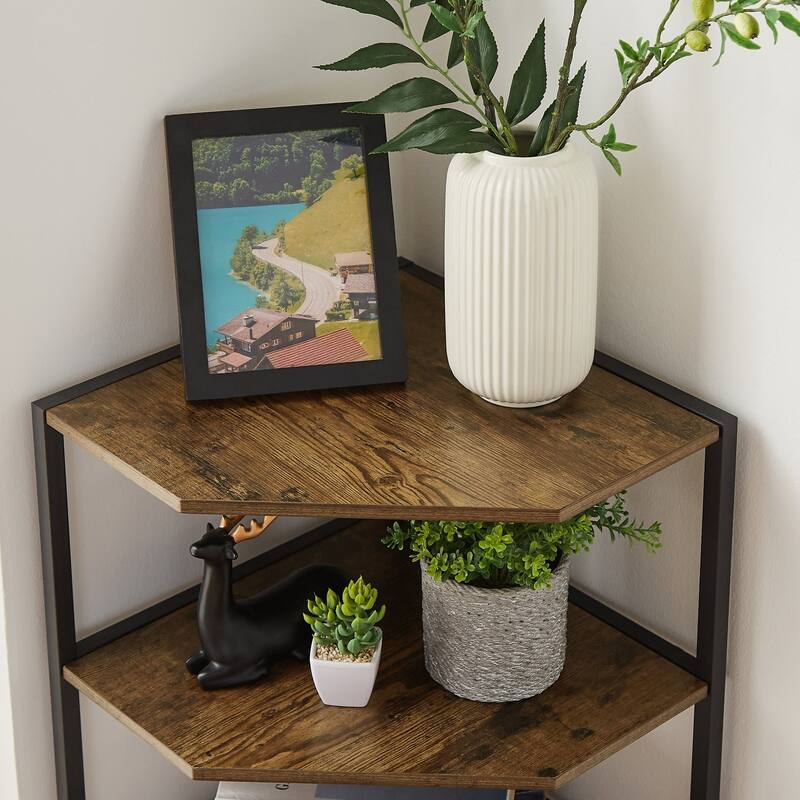 Javlergo Free-Standing 4-Tier Corner Shelf, Wood Storage Shelf