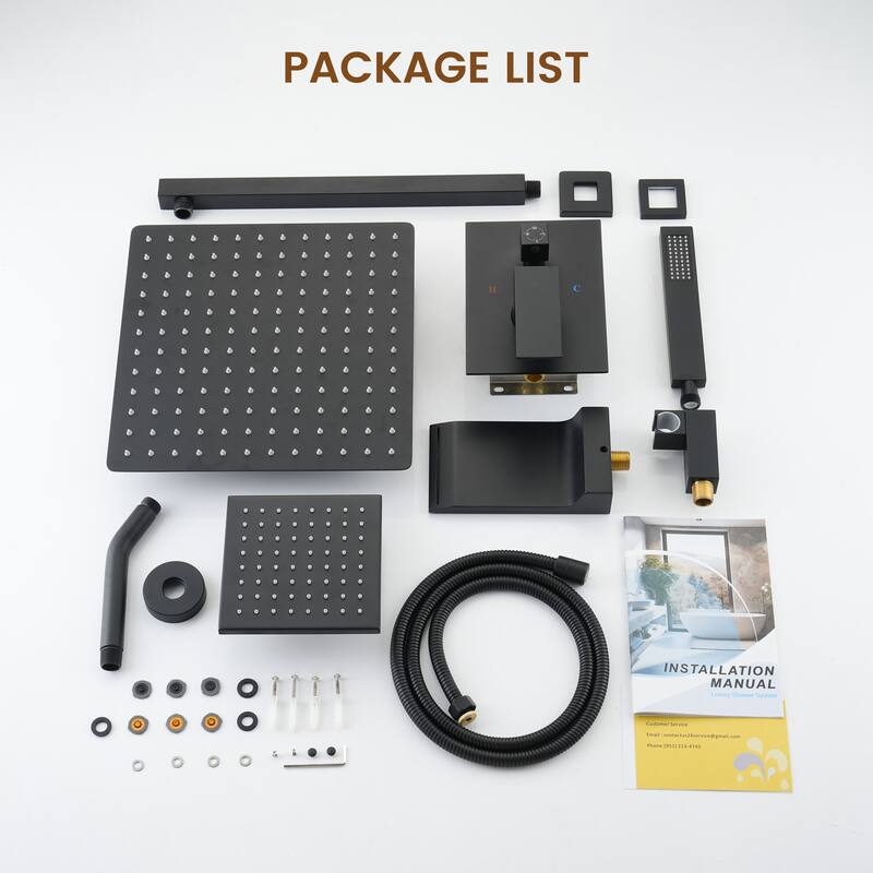 4-Spray Wall Mount 12 and 6 in. Dual Fixed and Handheld Shower Head with Waterfall Tub Spout (Valve Included) - 12" x 12"