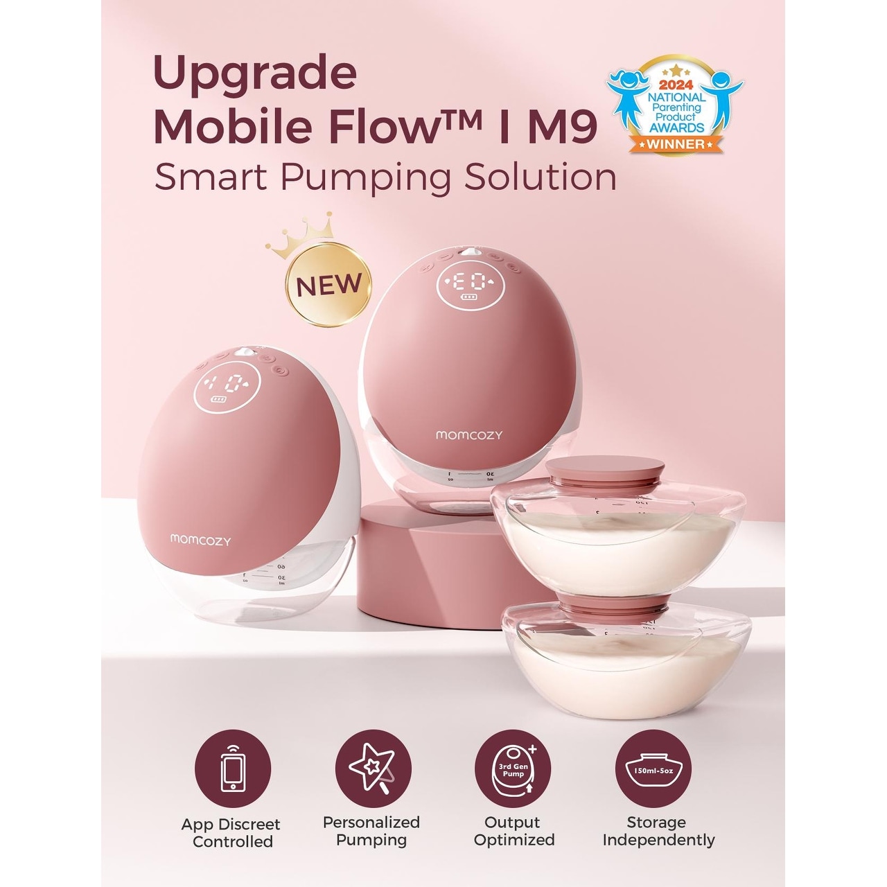 M9 Mobile FlowHands-Free Breast Pump - Maroon - Double - Bed Bath