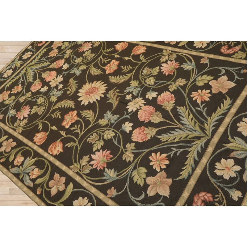 6x9 Hand Woven Flatweave Wool Brown Needlepoint Asmara Traditional Botanical Rug - 6' x 9'