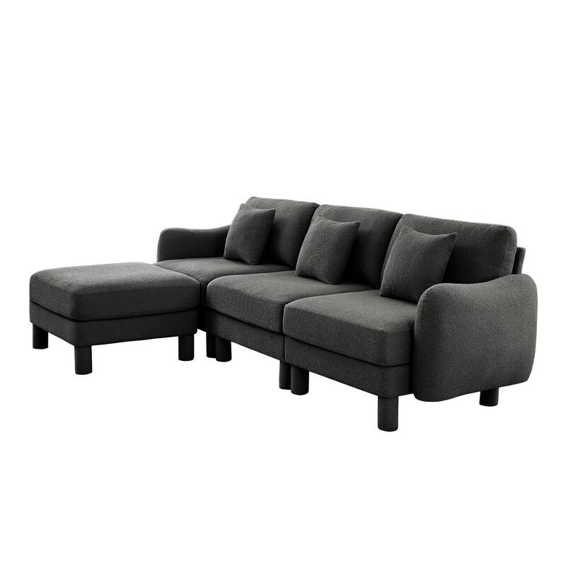 109.4" 3-Seater Modern Upholstered Sofa Couch, Deep-Seat Sectional Sofa with Shell-Shaped Armrests, Leisure Sofa for Living Room