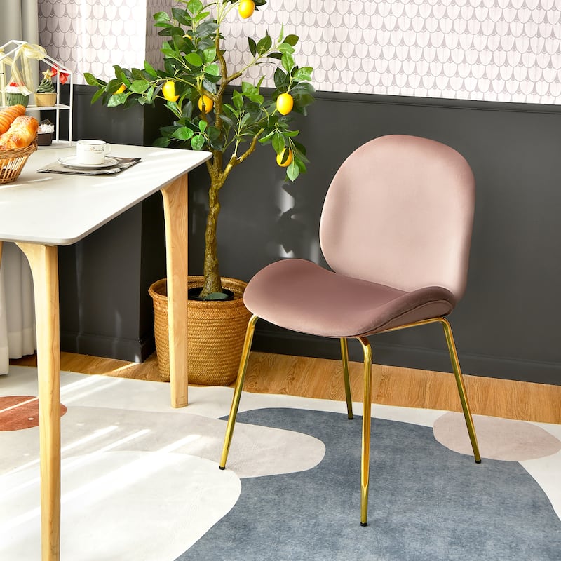 Costway Set of 2 Velvet Accent Chairs Dining Side Chairs w/Gold Metal