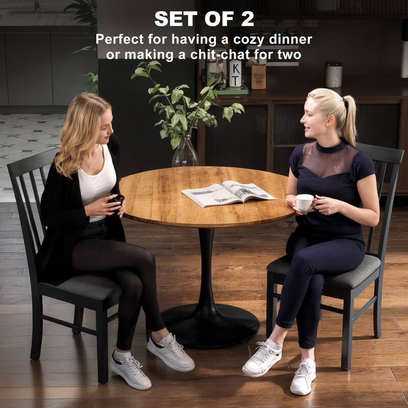 Black-Grey Rubberwood Dining Chairs Set of 2 with Foam Cushion Seats - 17.1" W x 20.1" D x 37" H