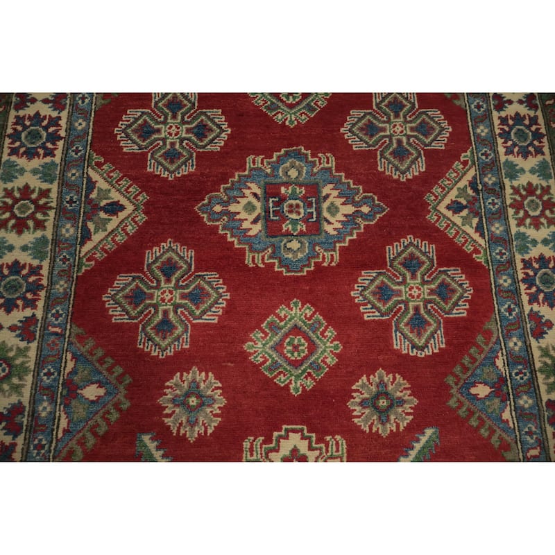 Hand Knotted Oriental 100% Wool Carpet Traditional Geometric Red Kazak Area Rug - 6' 0'' X 3' 11''