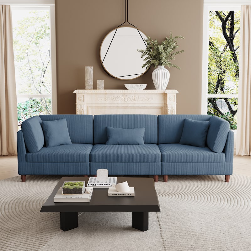 80.3" W Upholstered 3-Piece Sectional Modular Sofa - Navy