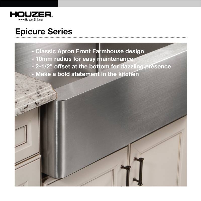 Houzer Epicure 30" Single Basin 18 Gauge Kitchen Sink for Farmhouse