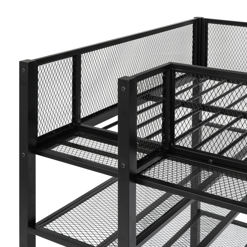 Metal Loft Bed with Shelves, Workstation, Guardrail