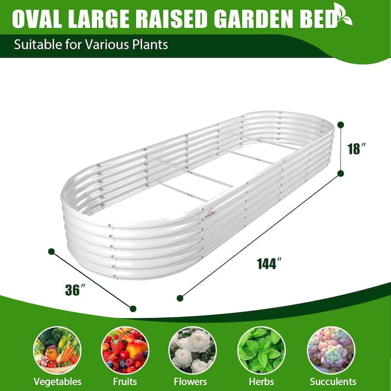 Outdoor 12 ft. x 3 ft. x 1.5 ft. Oval Extra Large Metal Anti-Rust Raised Garden Bed in Gray For Vegetables and Flowers