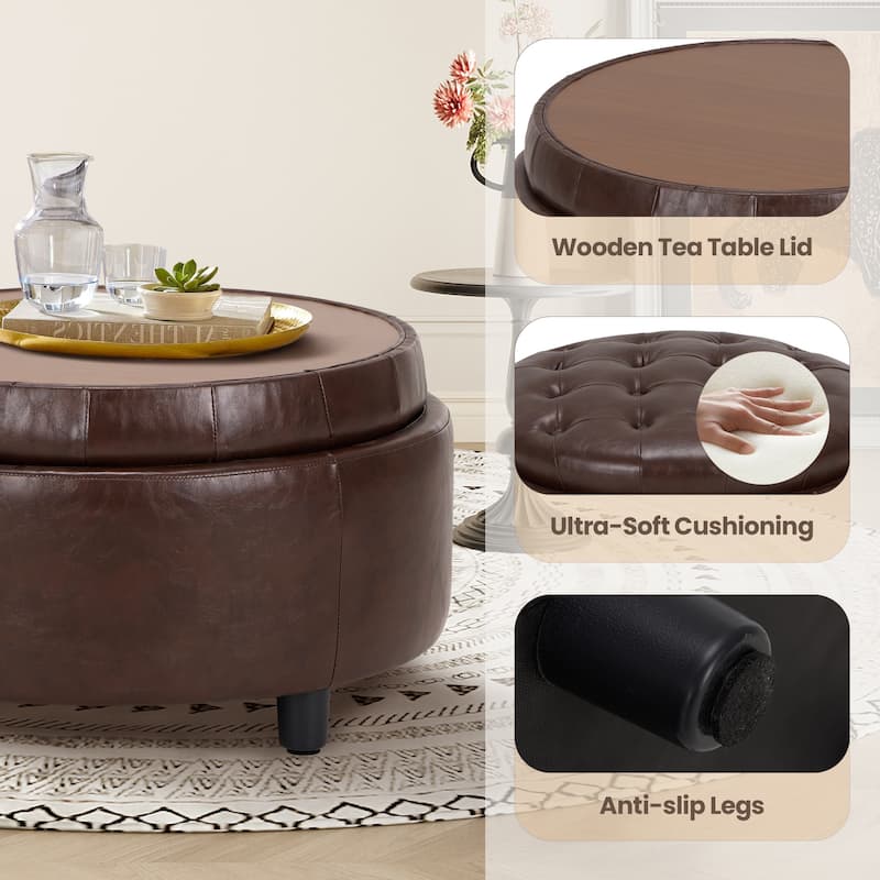 RENEWLINE Fabric Storage Ottoman with Tray Lid - Footrest & Hidden Storage for Living Room​