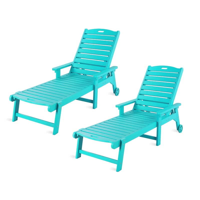 Patio Adjustable Wheeled Chaise Lounge Chairs with Arms for Deck, Backyard, or poolside (Set of 2) - 78.9"L x 24"W x 39.7"H