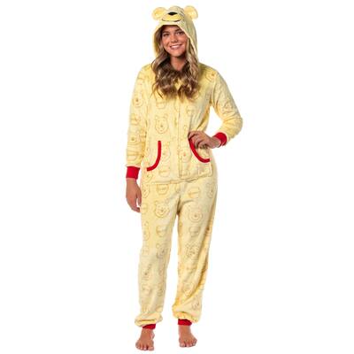 Winnie the Pooh Union Suit Women's Hooded Zip Up Pajama Sleepwear