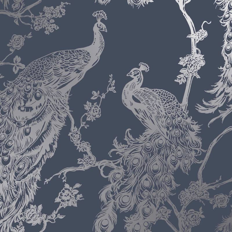 Glistening Peacock Non-Pasted Wallpaper– 396 in x 20.8 in - Navy Blue