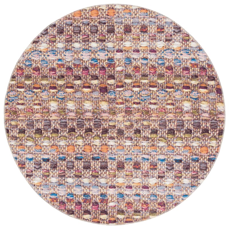 SAFAVIEH Barbados Diva Modern Waterproof Patio Backyard Rug - 6'6" Round - Purple/Green Rust