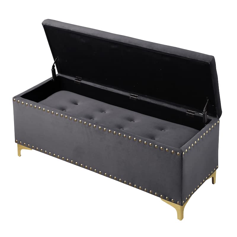 Large Storage Benches Set, Nailhead Trim 2 in 1 Combination Benches, Tufted Velvet Benches with Gold Leg, Support 250lbs
