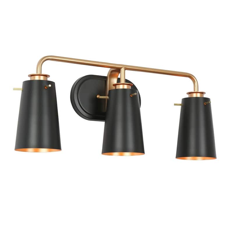 Modern 3-Light Black Gold Bathroom Vanity Lights Linear Metal Wall Sconces - 22.5'' L x 4'' W x 9'' H