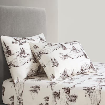 Paseo Road White Pine 200TC Cotton Printed Toile Rustic Lodge 4 Piece Sheet Set