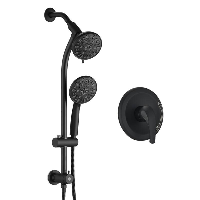 YASINU Drill-Free Slide Bar Combo Rain Showerhead Dual Shower Head Spa System with Valve - Matte Black