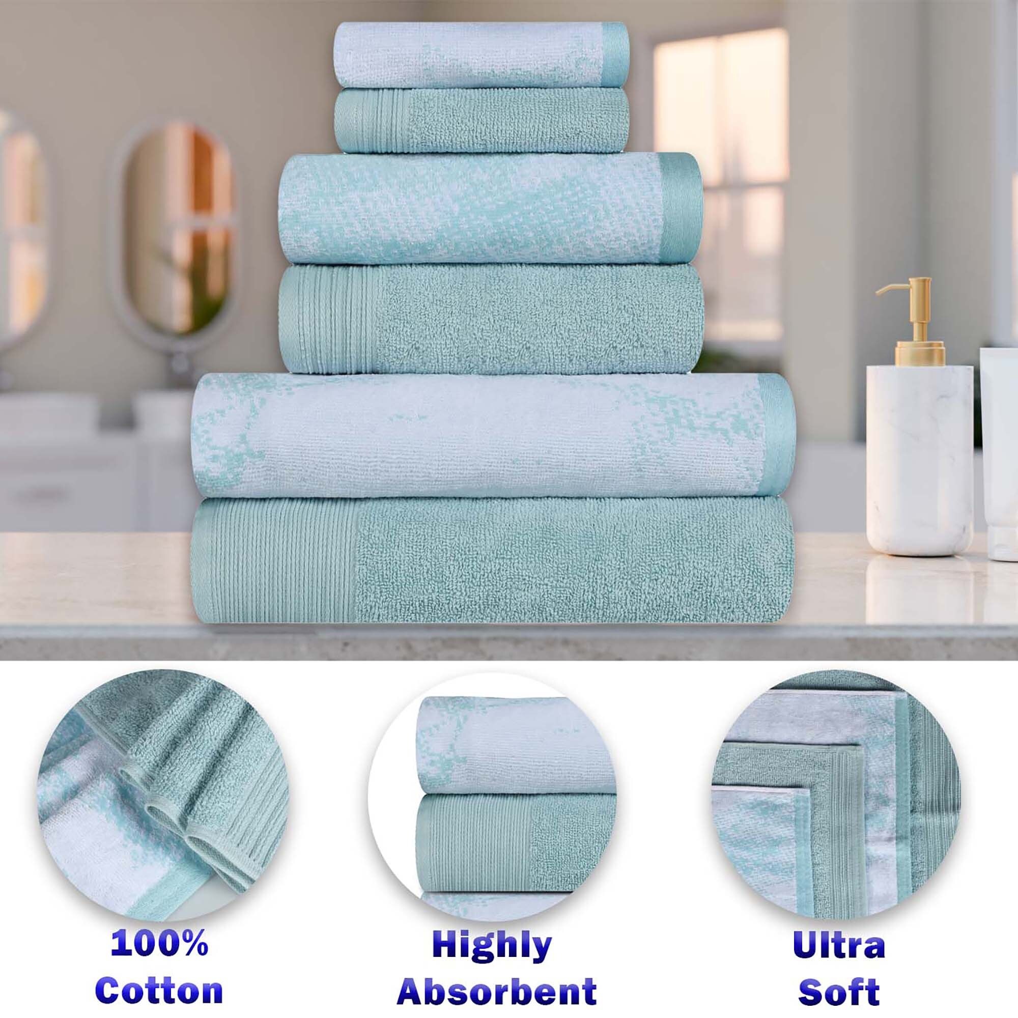 Superior Cotton Solid and Marble Hand Towel Set of 6-image