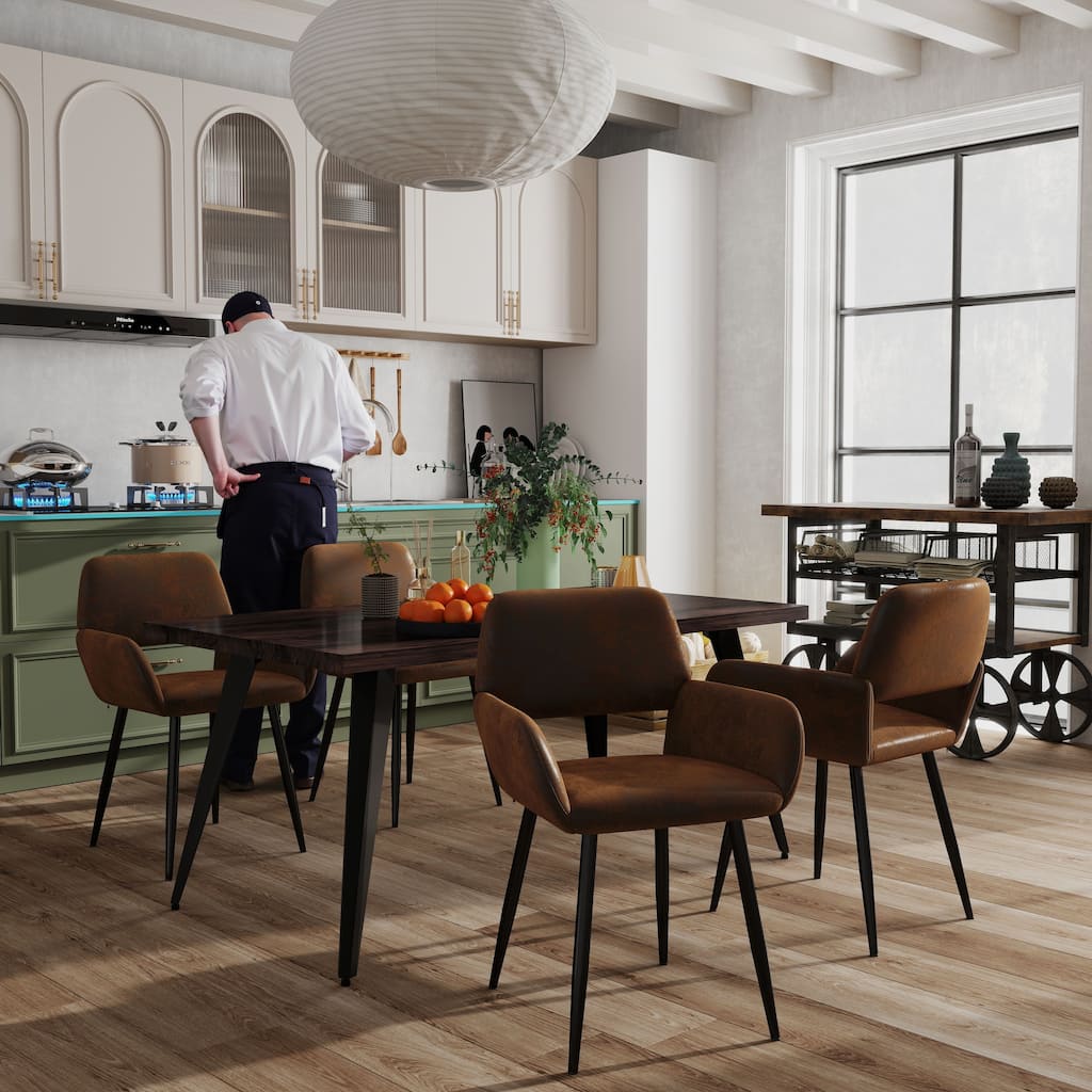 Homy Casa 5-Piece Dining Set with Upholstered Armchairs and Rectangular Table