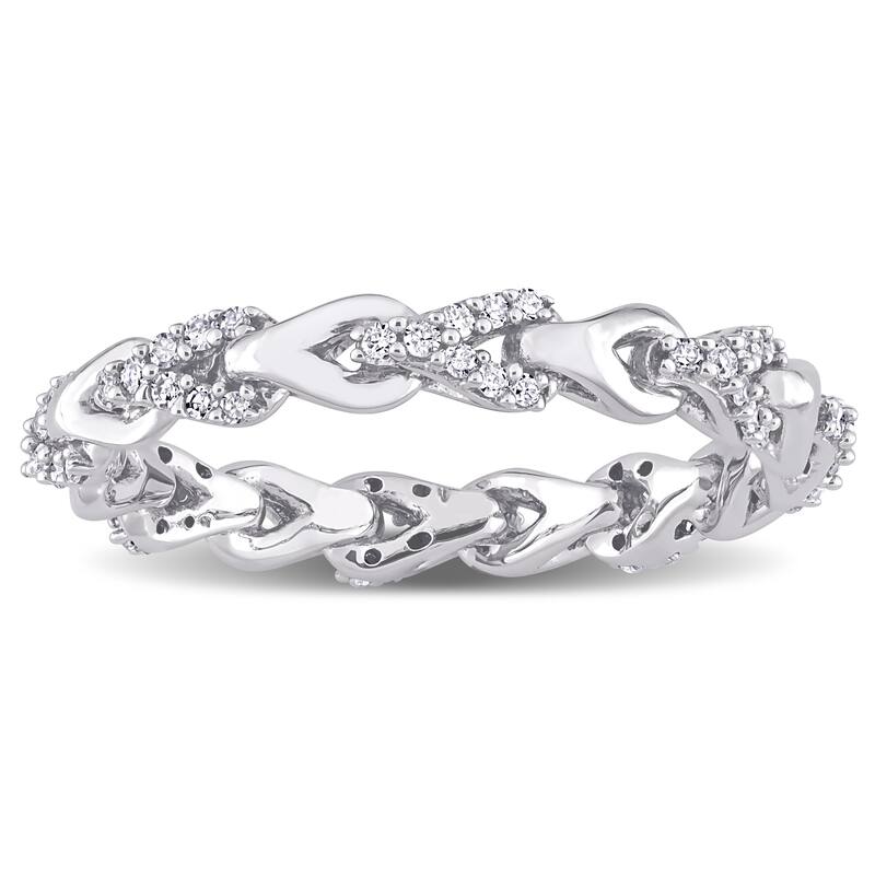 Miadora 10k White Gold 1/4ct TDW Diamond Stackable Link Eternity Ring