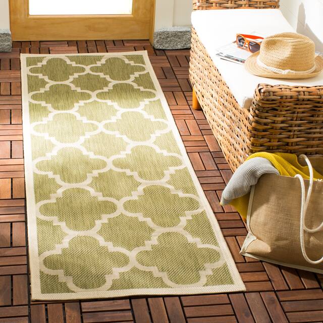 SAFAVIEH Courtyard Maryanne Indoor/ Outdoor Waterproof Patio Backyard Rug - 2'3" x 10' Runner - Green/Beige