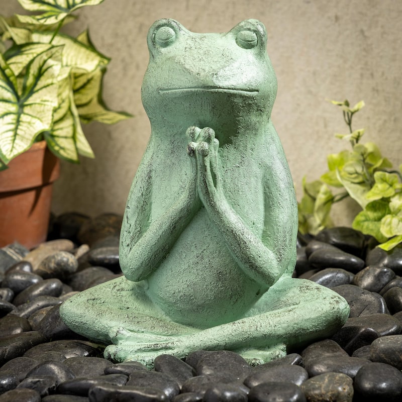 11" Praying Verdigris Frog Statue