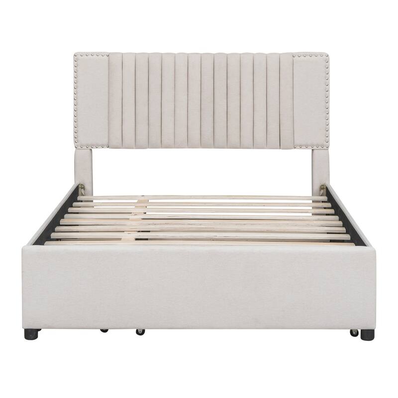 Linen Platform Bed with Drawers & Trundle