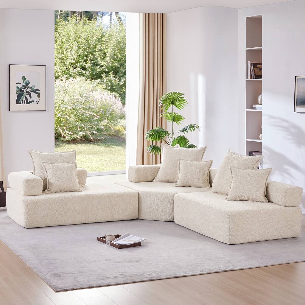 78.74" Luxurious Modular L-Shaped 5 Seater Sectional Sofa in Soft Boucle Fabric with 3-Piece Free Combination