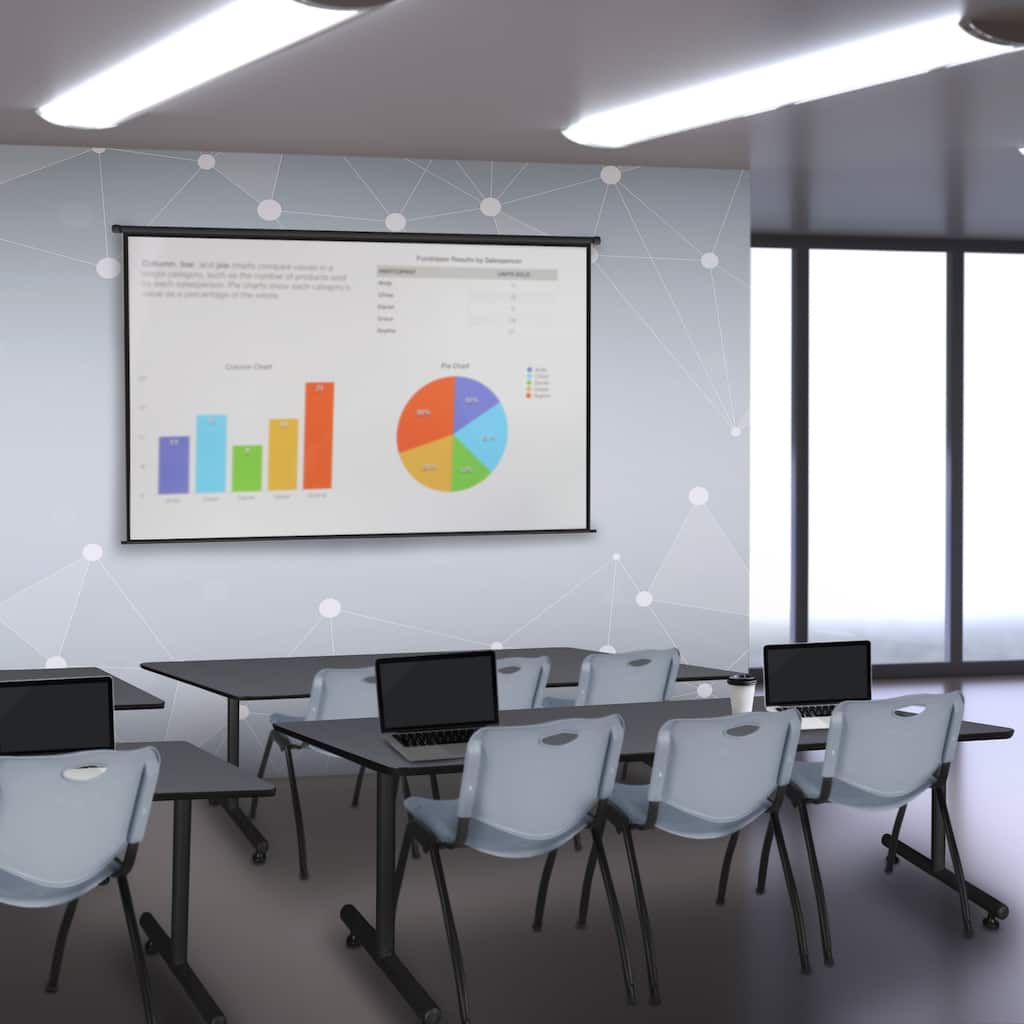 84" x 24" Training Table- Grey & 3 'M' Stack Chairs- Grey - 84 x 24 inches