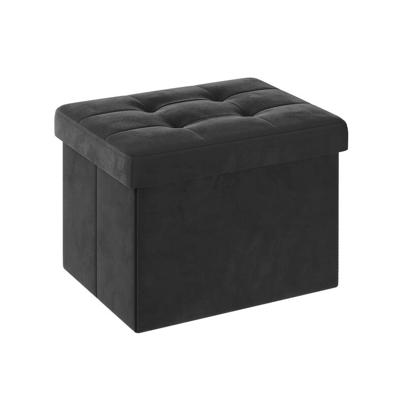 Velvet Foldable Storage Ottoman with Padded Seat and Hidden Compartment for Living Room or Entryway - 12.2 x 16.1 x 12.2 Inches - Ink Black