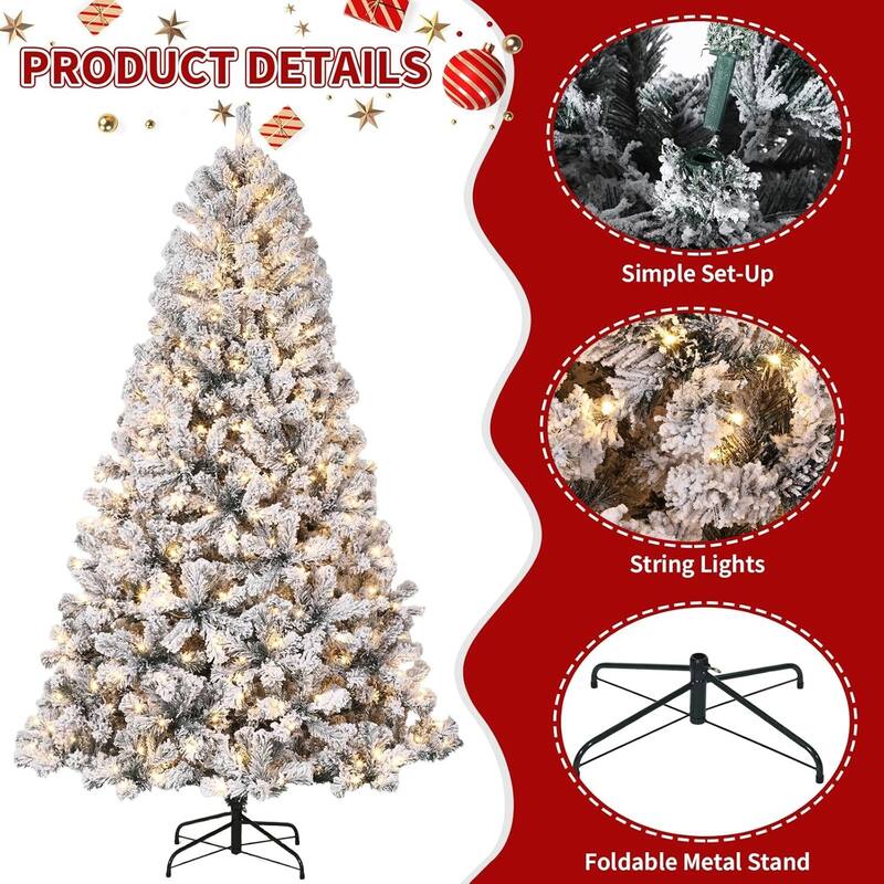 Snow Flocked Pre-Lit Artificial Christmas Tree for Home Office