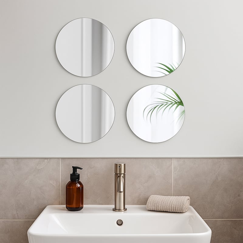 Big Decorative Wall Self Adhesive Shaped Mirrors - Set of 4 - Round