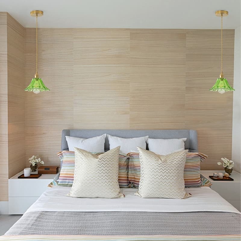 Modern 1-Light Pendant with Light Green Tinted Glass Shade and Electroplated Brass Finish