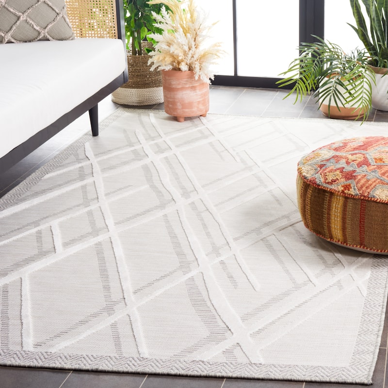 SAFAVIEH Cabana Lesley Trellis Waterproof Patio Backyard Rug - 9' x 12' - Ivory/Grey