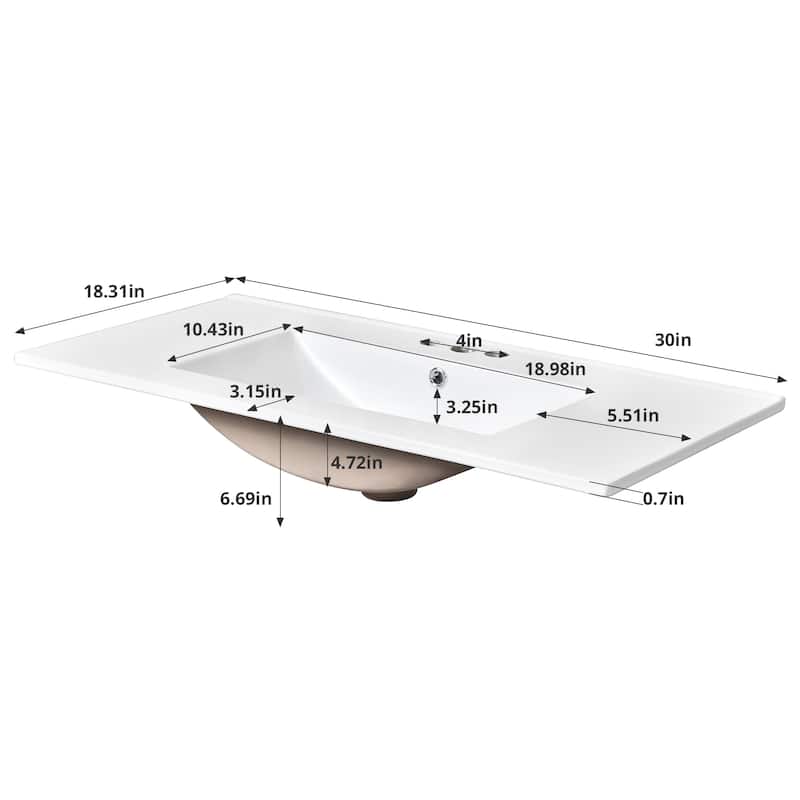 30" Bathroom Vanity with Sink - 2 Soft-Close Drawers, Freestanding Storage Cabinet