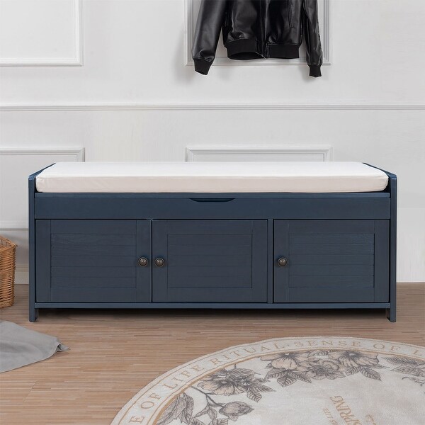 Classic Modern Storage Bench with Two Cabinets and Flip-Top