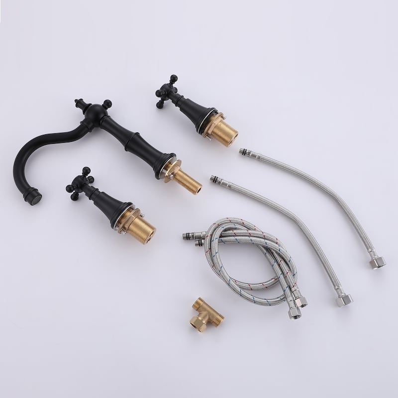 7.9"H Solid Brass Widespread 2-Handle Bathroom Sink Faucet