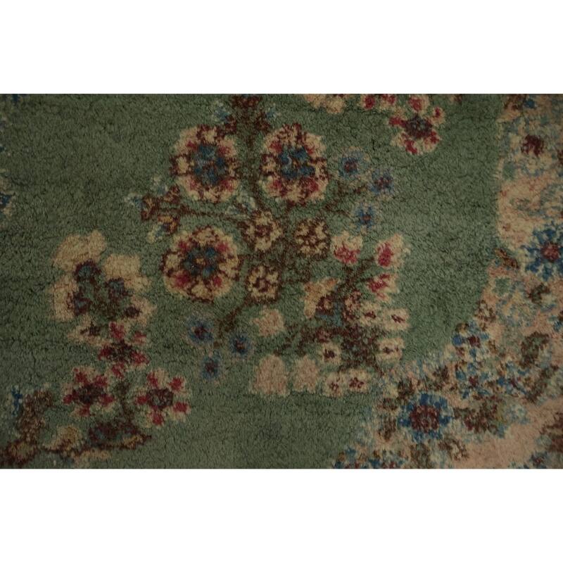 Hand Knotted Oriental 100% Wool Carpet Traditional Floral Green Kerman Area Rug - 8' 3'' X 4' 10''