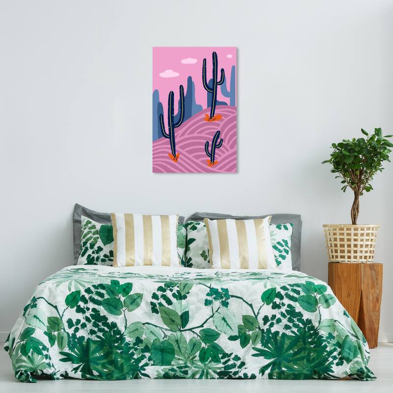 Wynwood Studio Nature and Landscape Pink Desert Cactus Purple and Pastel Violet Modern & Contemporary Wall Art Canvas Print - 36 x 24