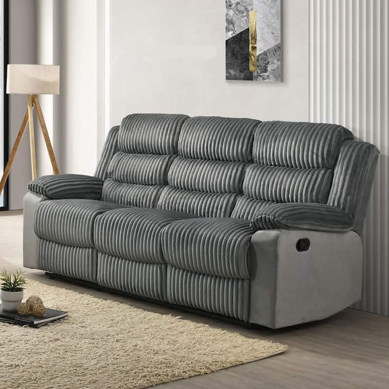 Upholstered Manual Motion Sofa with Pillow Top Armrest in Gray